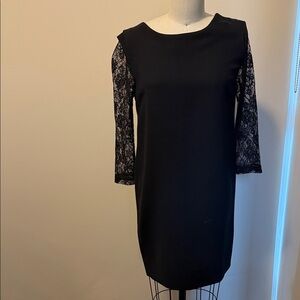 Sandro Black Dress with Lace Sleeves